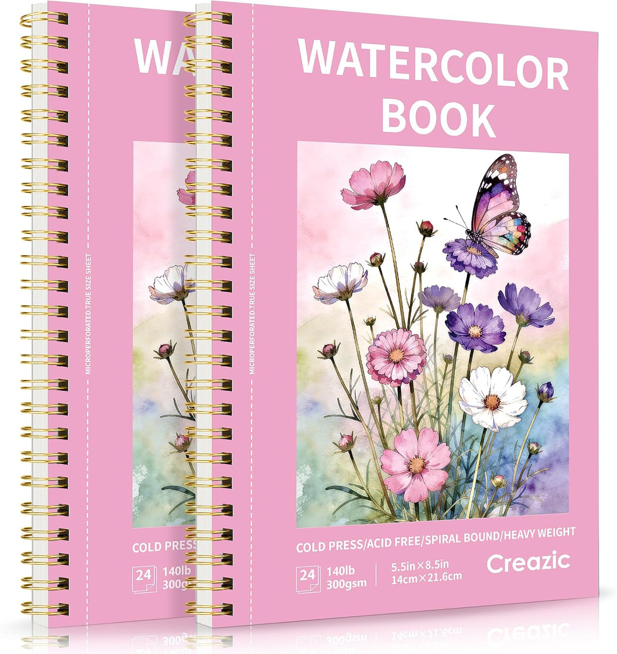 Watercolor Paper Pad, 5.5"x8.5”, Spiral, Bound with Tear - Rose Pink / 5.5" x 8.5" Spiral Bound (pack of 2)