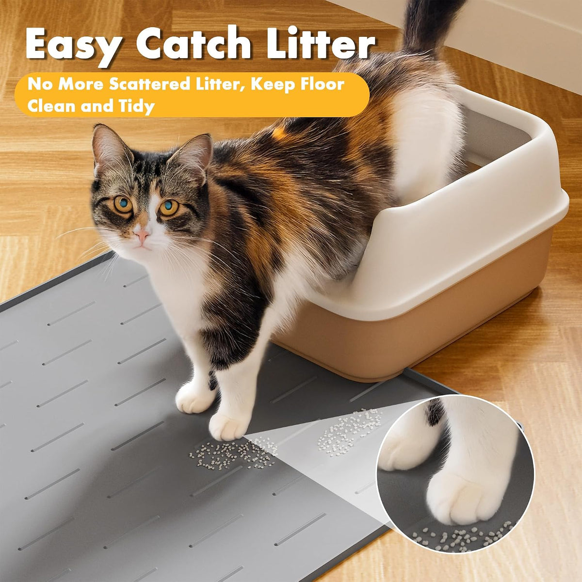 Pieviev Extra Large Silicone Litter Box Mat, Easy to Clean - Light Gray / XL-40''x28'' - image 3