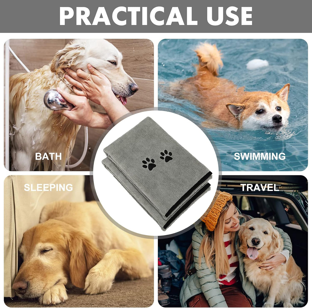 Pet Dog Cat Microfiber Drying Towel Ultra Absorbent Great for Bathing - Grey / 20" x 35" - image 3
