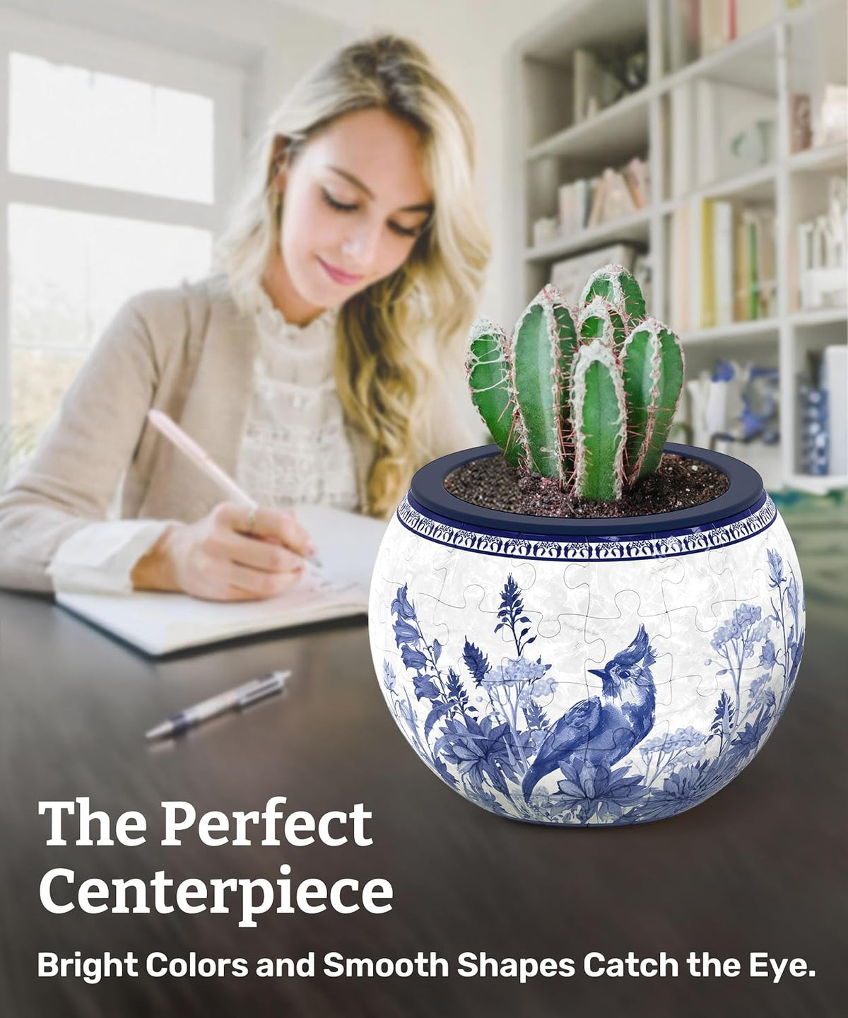 PieceRelax Unique 3D Puzzle Planter, 80 Plastic Pieces [K1101] - Oriental Birds and Flowers - image 3
