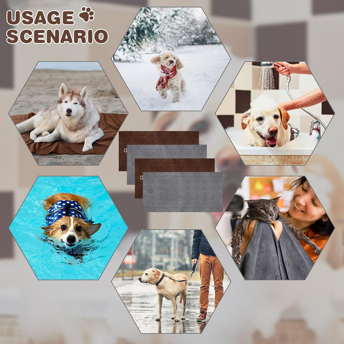 Chumia 4 Pcs Dog Towels for Drying - 16 x 32 Inch / Gray, Coffee - image 2