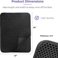 iPrimio Large Cat Litter Trapper Mat with Exclusive Urine/Waterproof Layer - Cat Litter Mat - Larger Holes with Urine Puppy Pad Option for Messy Cats - Soft on Paws and Light - 30" x 23" (Black) - 2pk