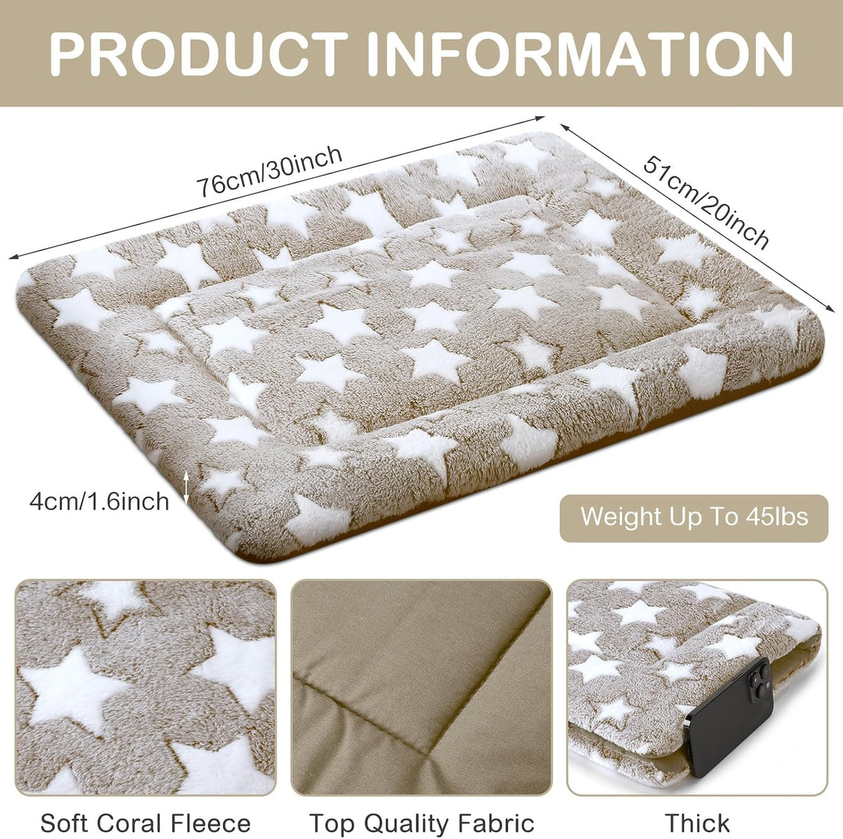 4 Pcs Dog Crate Pads Soft Warm - Rectangular 20 x 30 x 1.6 Inch / Star / Apricot - image 2