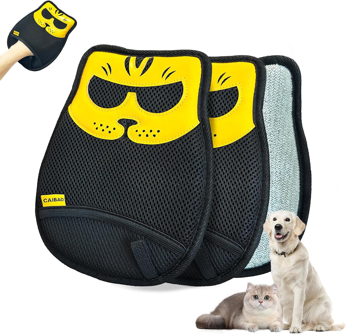 Electrostatic Pet Hair Removal Gloves – Essentials for Cats - Yellow‑Black-2pcs