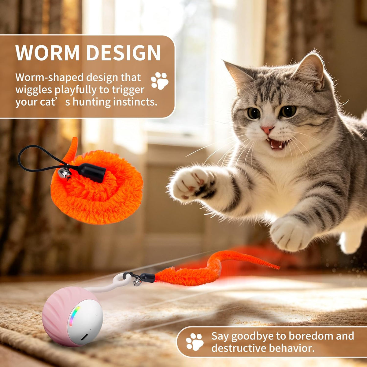 Upgraded 2.36 Inch Large Interactive Cat Toys Ball for Indoor Cats - Multicolor - image 2
