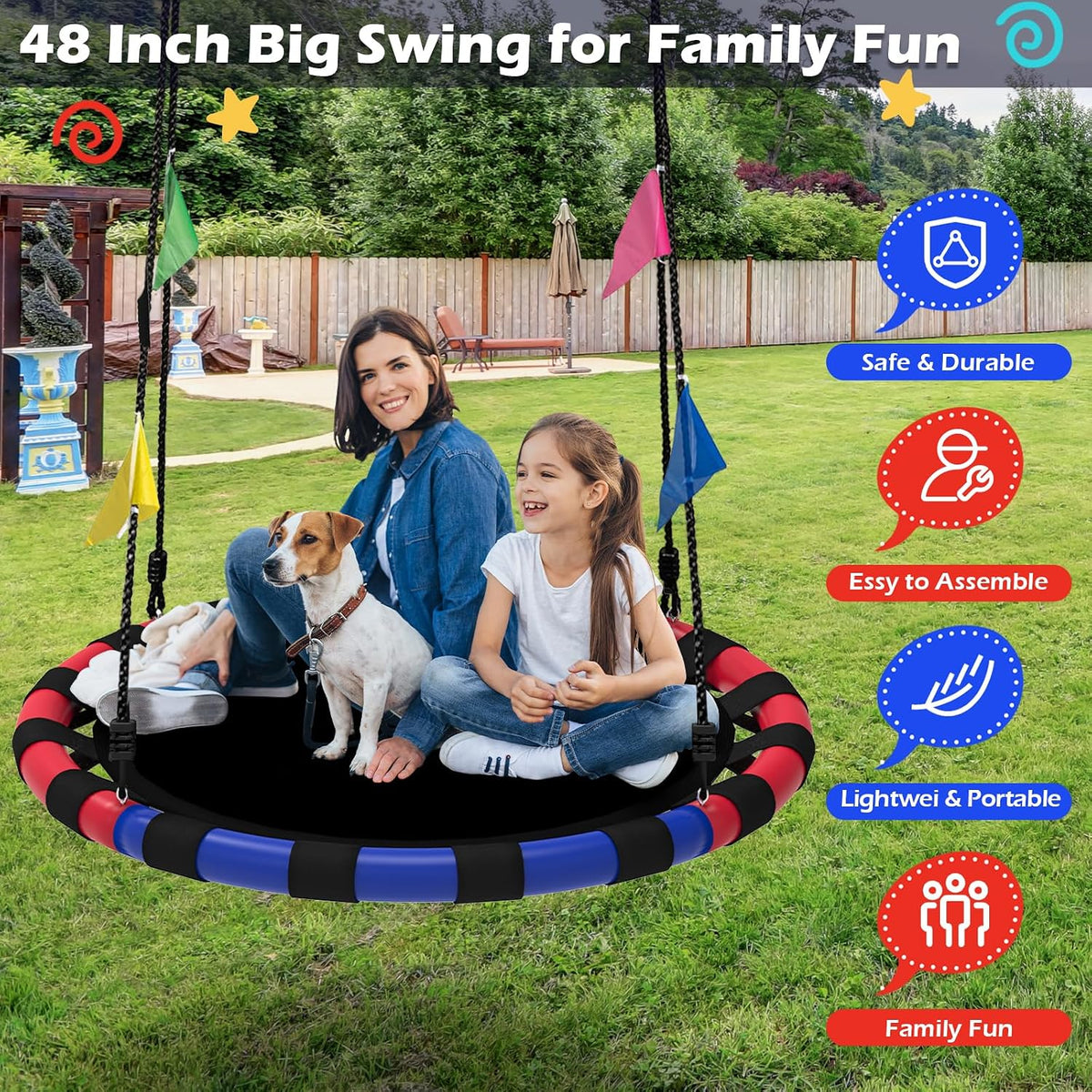 HeyZoo black 40 inch saucer swing with 360 degree swivel for backyard - view 17