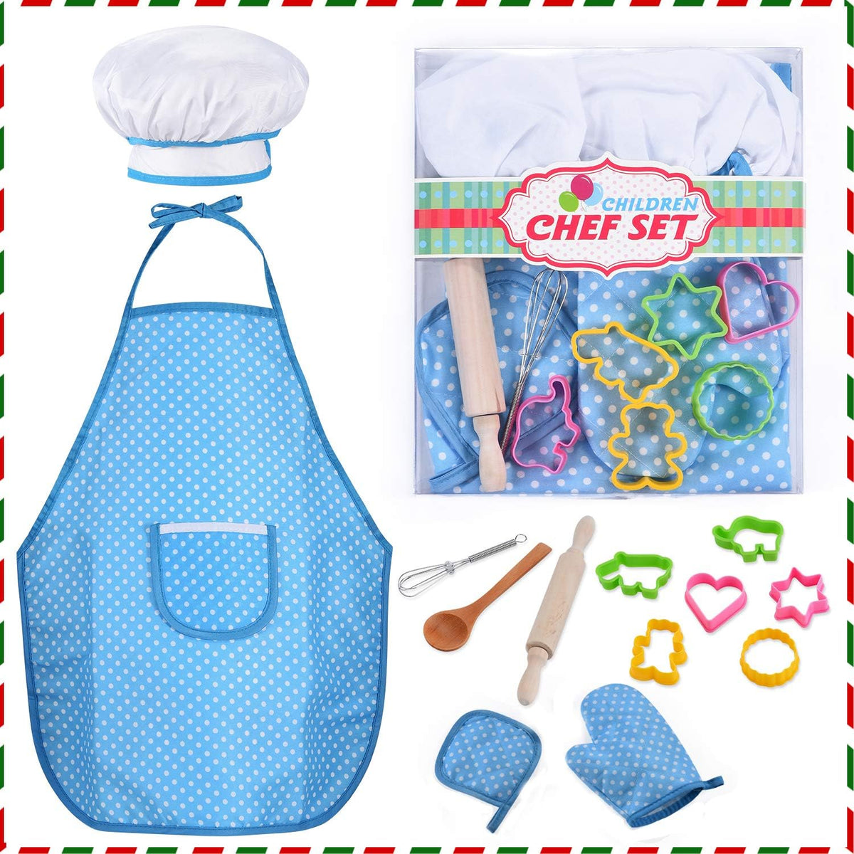 HmiL-U Chef Set for Kids, Hat, Utensils - Blue