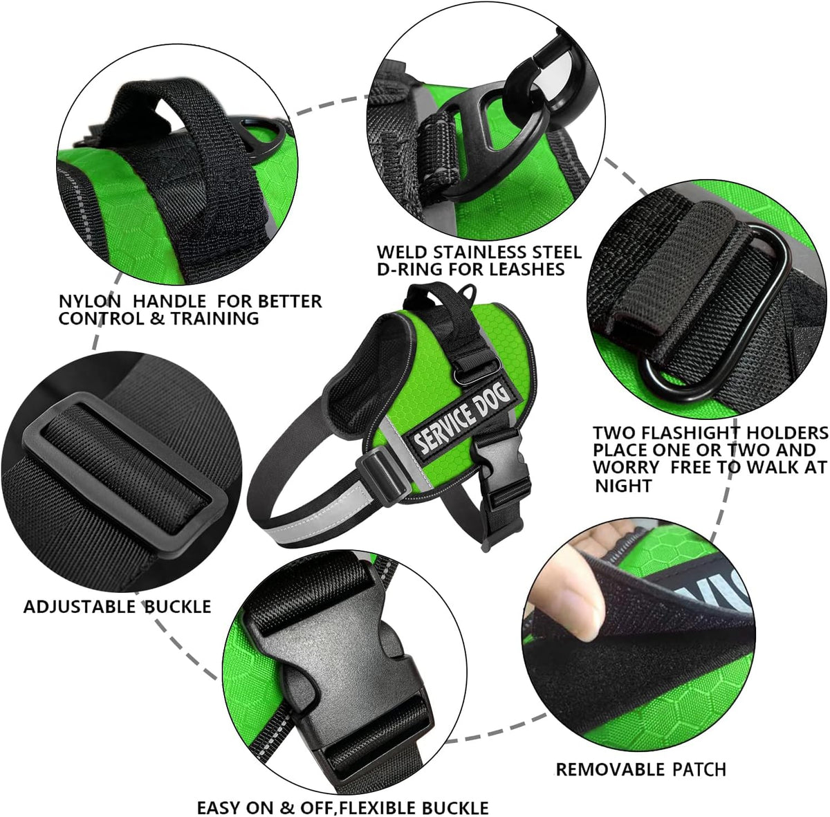 JSXD Dog Harness,No-Pull Service Dog Harness with Handle Adjustable Outdoor Pet Dog Vest 3M - XS / Green - image 2