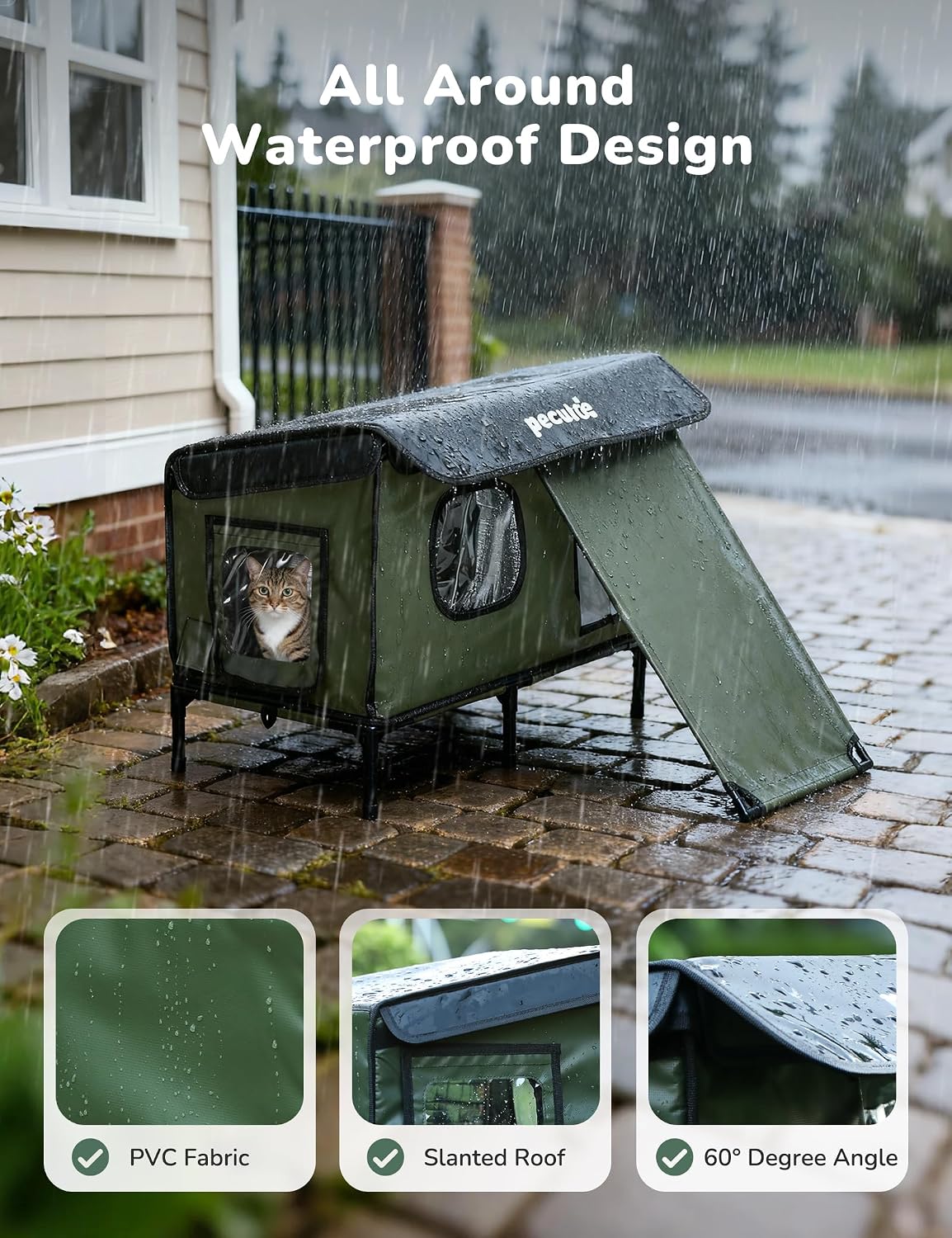 Pecute Insulated Weatherproof Outdoor Cat House with Cat Heating Pad – Essentials for Cats - X-Large ( 31.1"L x 16.9"W x 19.6"H ) - image 2