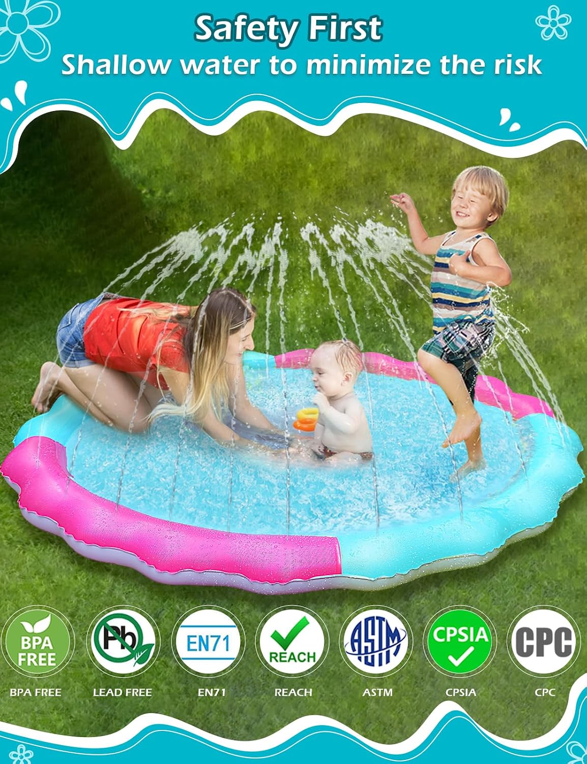 Jasonwell non slip splash pad sprinkler for kids and dogs spraying water in a backyard - view 28