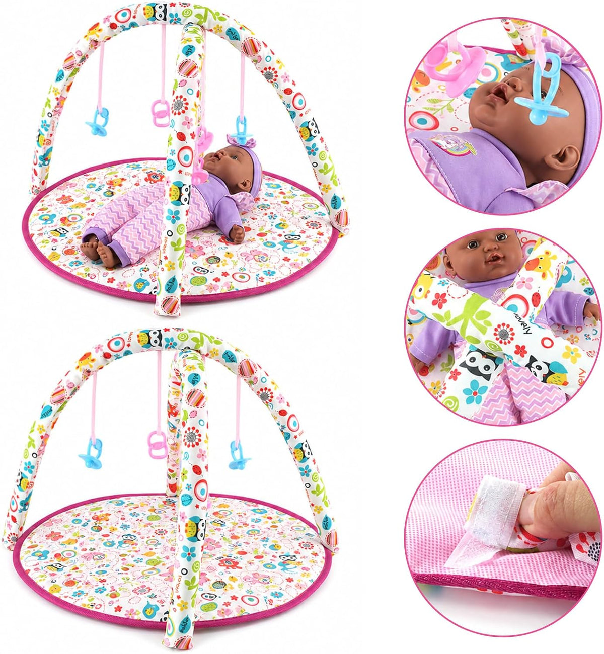 deAO Baby Doll Stroller Nursery Pretend Play Toy Set with Play Mat - Black - image 3