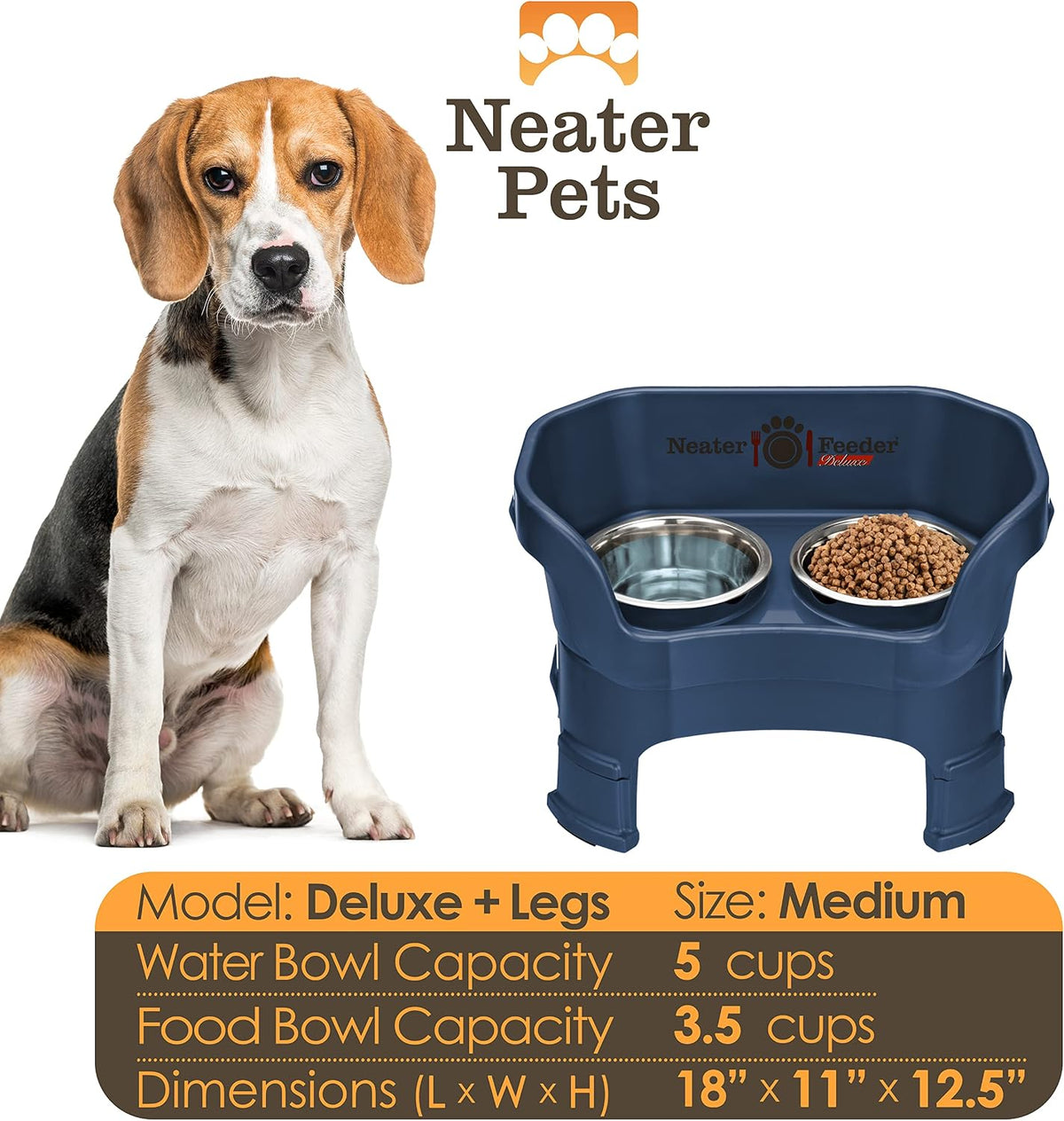 Neater Feeder Deluxe Mess-Proof Elevated Dog Bowls for Large Dogs - Medium + Standard Bowl / Dark Blue - image 4