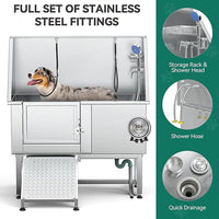 YITAHOME 50in Dog Grooming Tub Bathtub for Home 304 Stainless Steel Professional Dog Bath Washing Station w/Left Ramp, Faucet, Floor Grate for Large, Medium, Small Pets