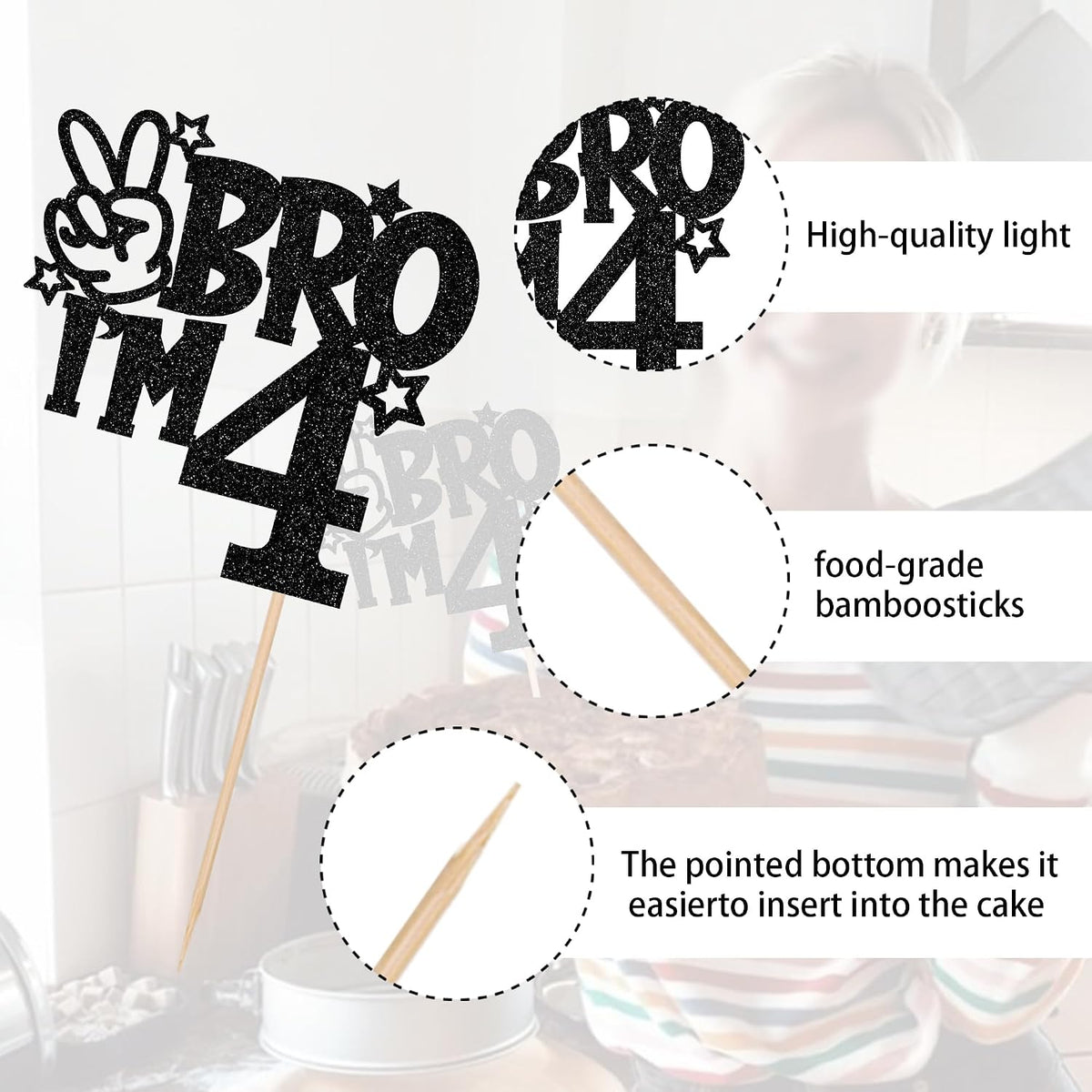 1 PCS Brother I'm 7 Cake Topper Glitter Star Happy 7th Birthday Cake - Black 4th - image 3