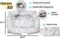XxingSheep 4 Cave Shuttled XL Cat Tunnel Bed for Indoor Cats Peekaboo Toy Donut with Warm Mat, Azure Blue