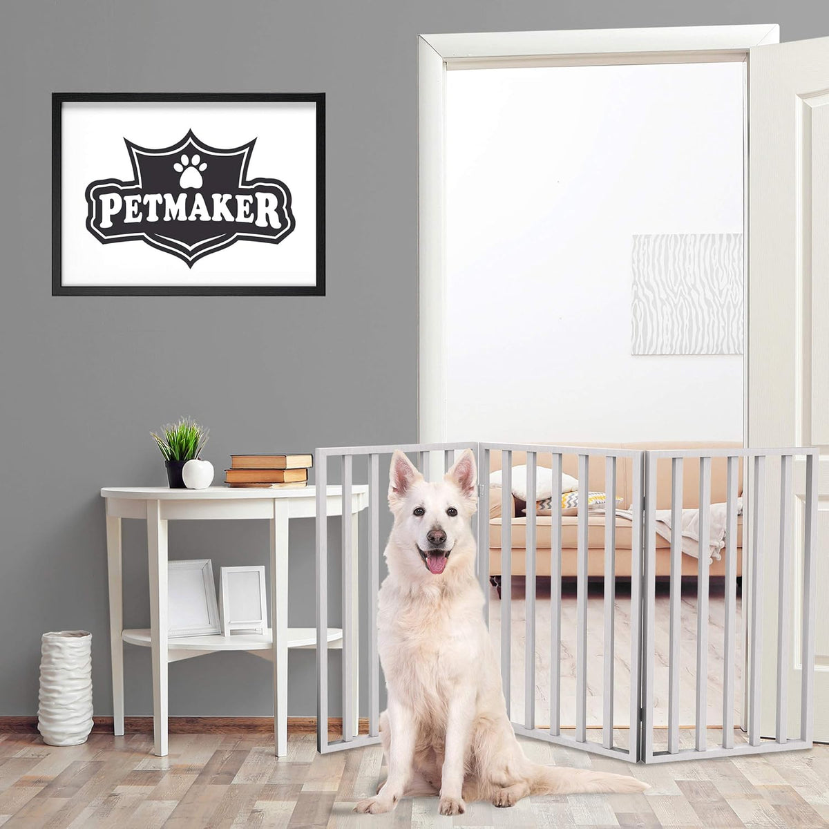 Pet Gate, 3-Panel Indoor Foldable Dog Fence for Stairs, Hallways - White / 3 Panel - image 4