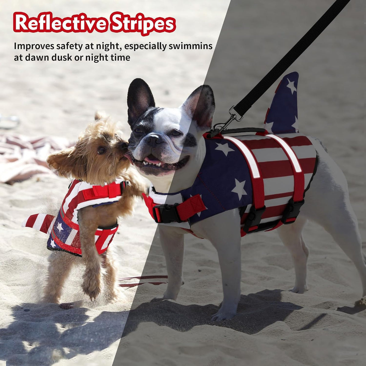 Dogcheer Dog Life Jacket, Cute Shark Dog Life Vest for Swimming Boating with Superior Buoyancy - USA flag / Medium - image 2