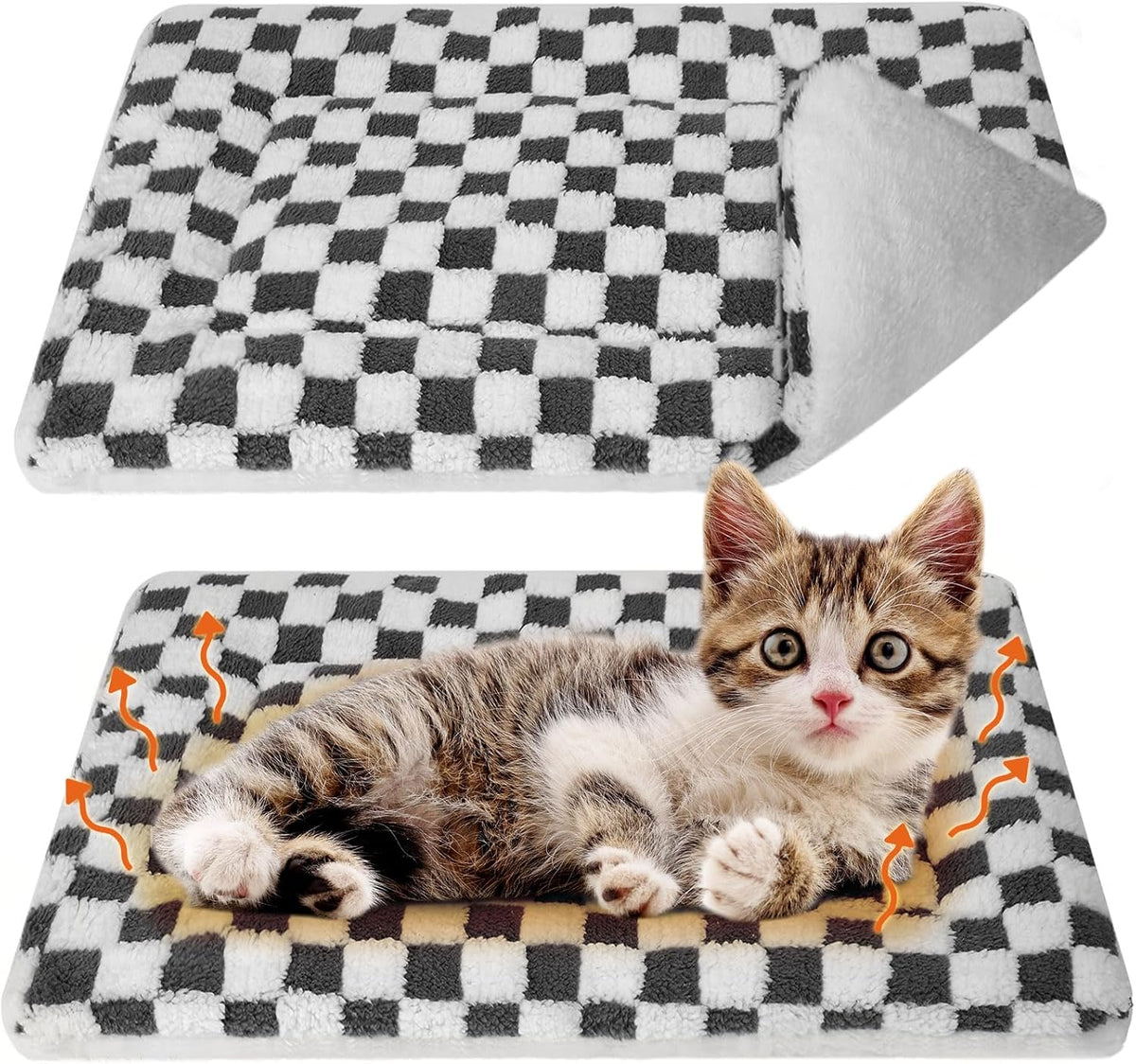 2 Pack Self Warming Cat Dog Bed Pad - Dark Grey / 21" X 14" / Plaid