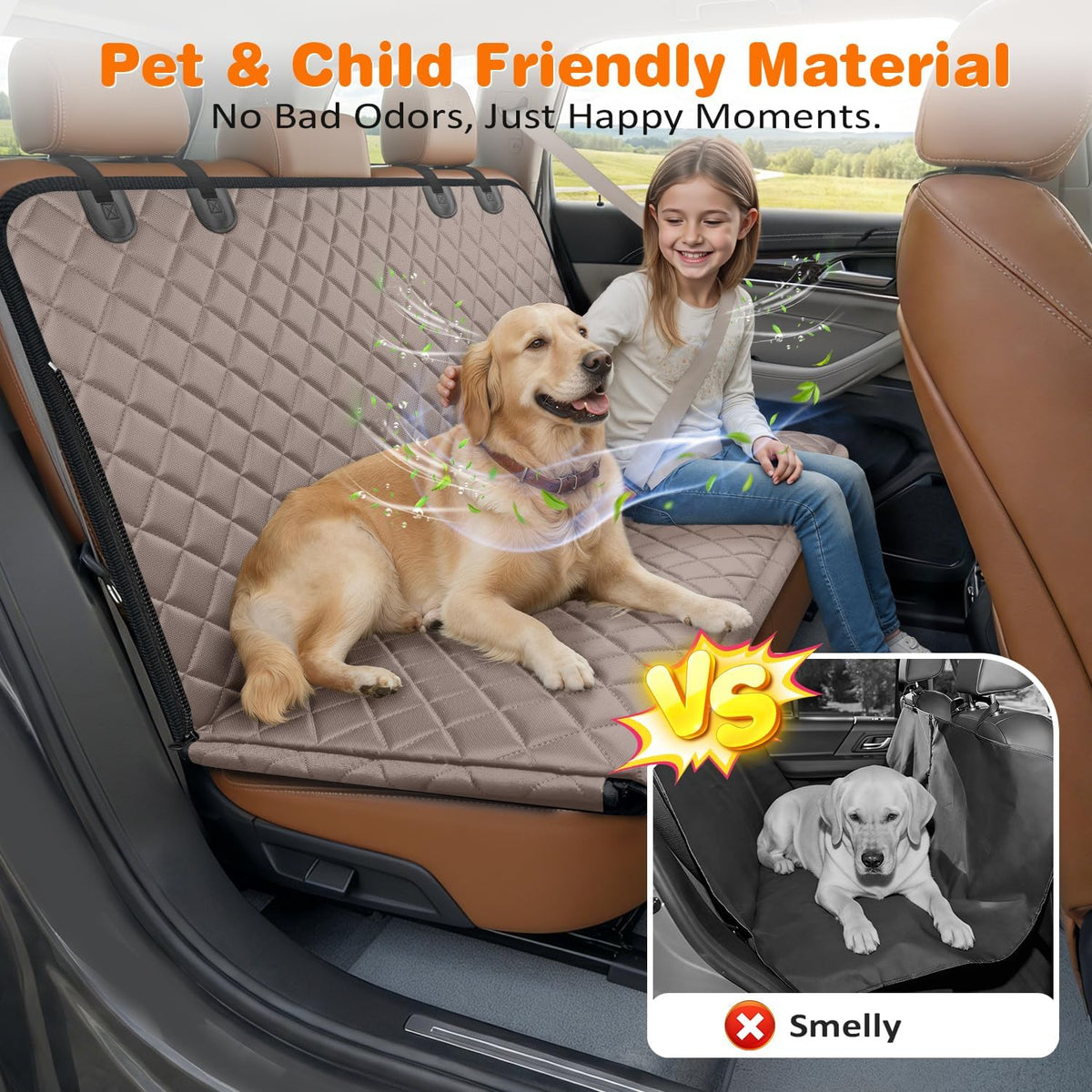 URPOWER 4 in 1 Dog Car Seat Cover for Back Seat - Khaki / Standard - image 2