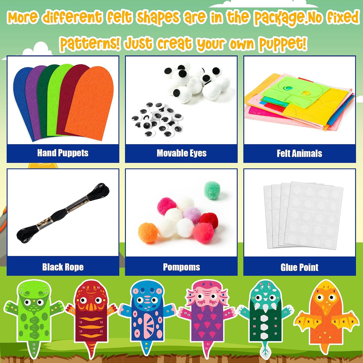 WATINC Hand Puppet Making Kit, Felt Sock Puppet Toys for Kids – Fun for Kids & Family - Dinosaurs B - image 3
