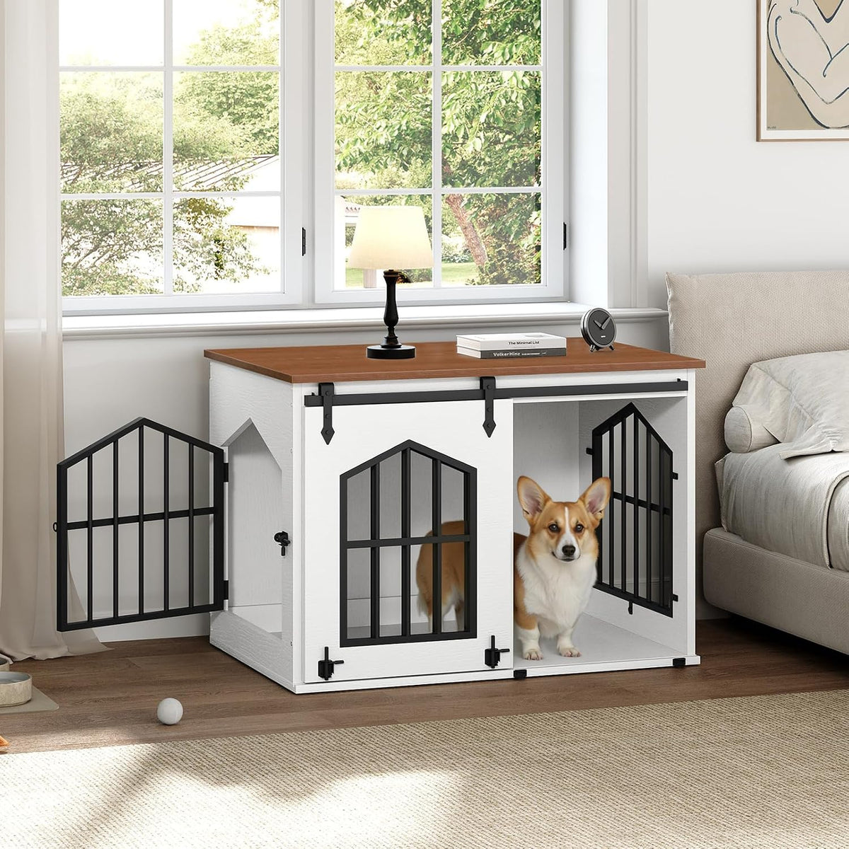 MAHANCRIS Dog Crate Furniture - White and Walnut - image 2