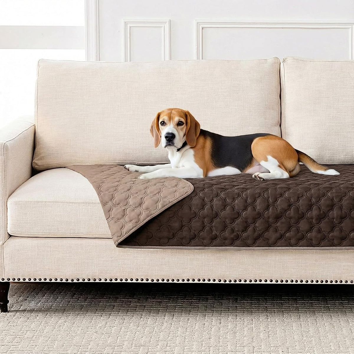 FunFurry Waterproof Dog Blanket, Couch Cover for Dogs Washable - 30 X 53 Inch - 1 Pack / Dark＆light Brown