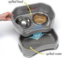 Neater Feeder Deluxe Mess Proof Cat Bowls Elevated for All Breeds – Made in USA – No Spill Raised Bowls for Indoor Cats – Stainless Steel Food and Water Bowl Set, Pet Dish Feeding Station, Grey