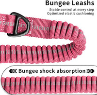 Heavy Duty Tactical Bungee Dog Leashes, 4-6FT Shock Absorbing Tactical Dog Leash with 2 Padded Handles, Metal Carabiner Clip,Car Seatbelt, Reflective Dog Leash for Medium Large Dogs (Pink)