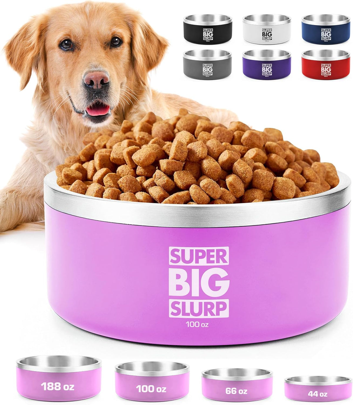 Tuff Pupper 100 oz Heavy Duty Insulated Stainless Steel Dog Bowl - 100oz / Punch Pink