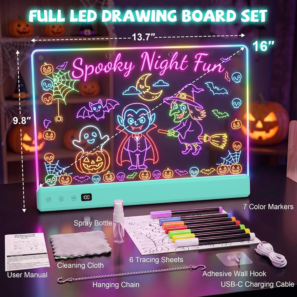 Honesorn 16’’ LED Drawing Board for kids 16 Light Effects White – Fun for Kids & Family - Blue - image 2