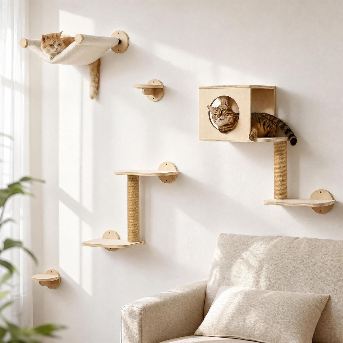 FUKUMARU Cat Wall Shelves, Beige - Beige-1 / 5-Pack Medium