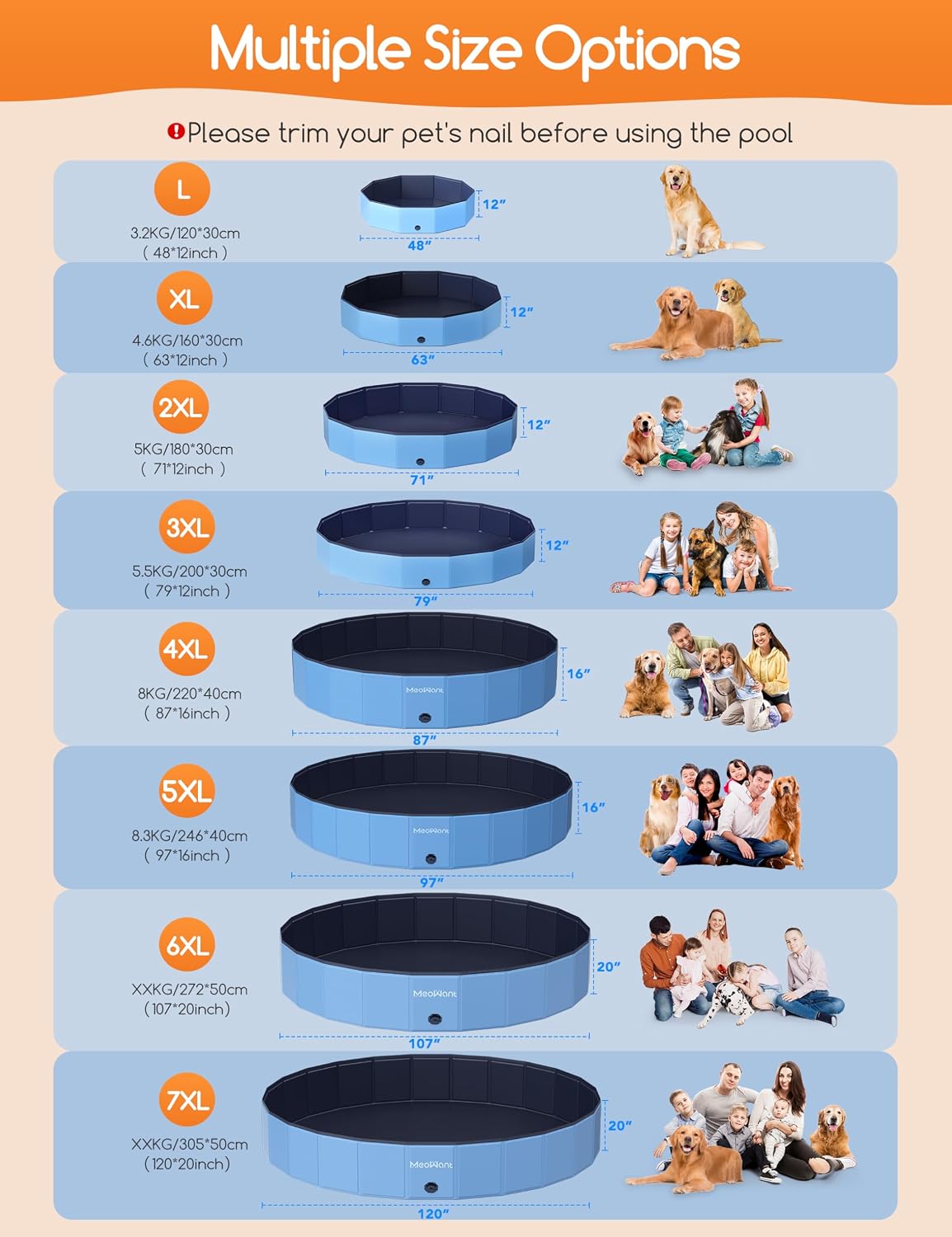 Meowant Extra Large Dog Pool Foldable 97'' - XL-63'' × 12'' - image 3