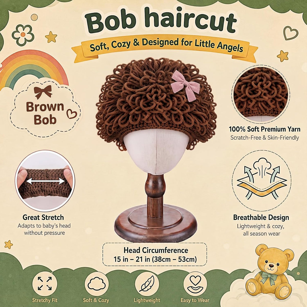 Halloween Cabbage Costume Yarn Wig - Brown 6 / Curly Crop - image 2