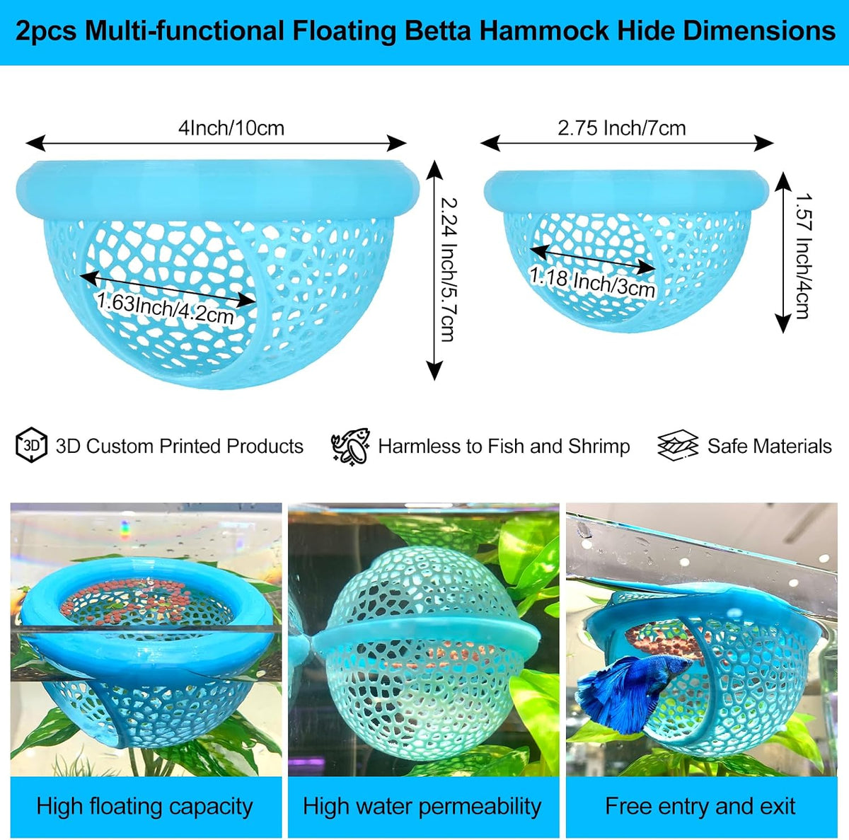 2pcs Wood Fish Feeding Ring for Aquarium，Floating Betta Hammock - Light Blue / 1pcs big and 1pcs small floating version - image 2