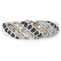 0.63 Carat Genuine Champagne Diamond, Yellow Diamond & Black Diamond .925 Sterling Silver Ring
