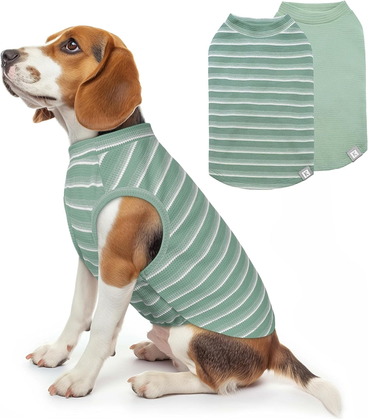 KYEESE 2Pack Waffle Dog Shirt for Small Dogs Striped Dog Sweater Tank - 2Pack(Green+Striped) / XX-Large (28-50lbs)