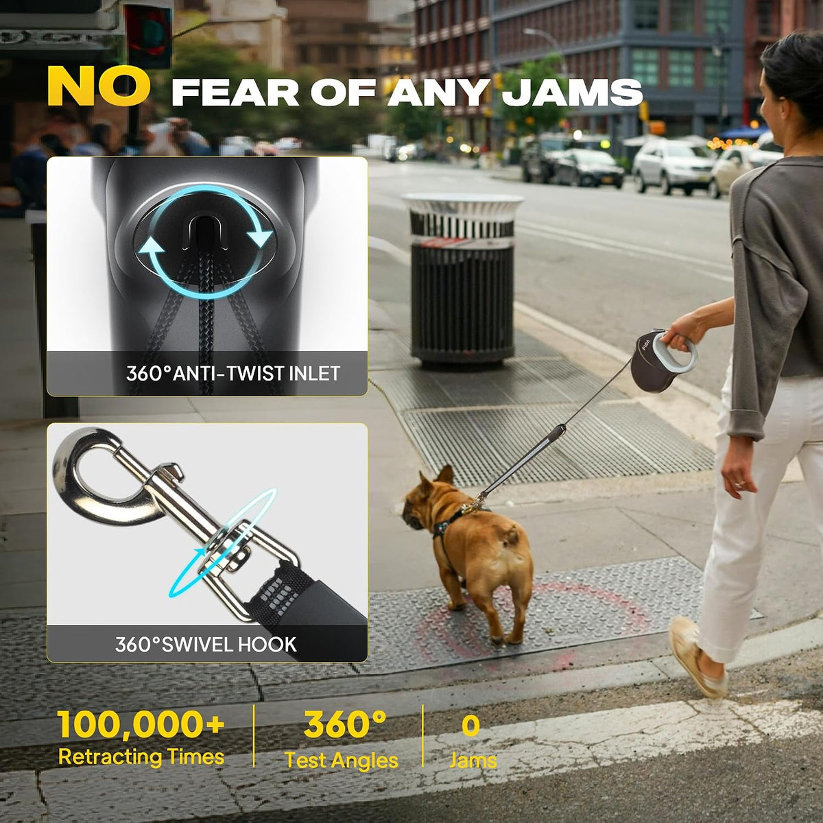 Fida Upgraded Retractable Dog Leash, Heavy Duty - Large（30ft） / Black - image 4