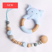 Modern Luxury Pacifier Clip Chain Beech Beads Silicone Elephant Pendant Baby Teething Nursing Clips Chain For Baby - BIG FRENCHIES