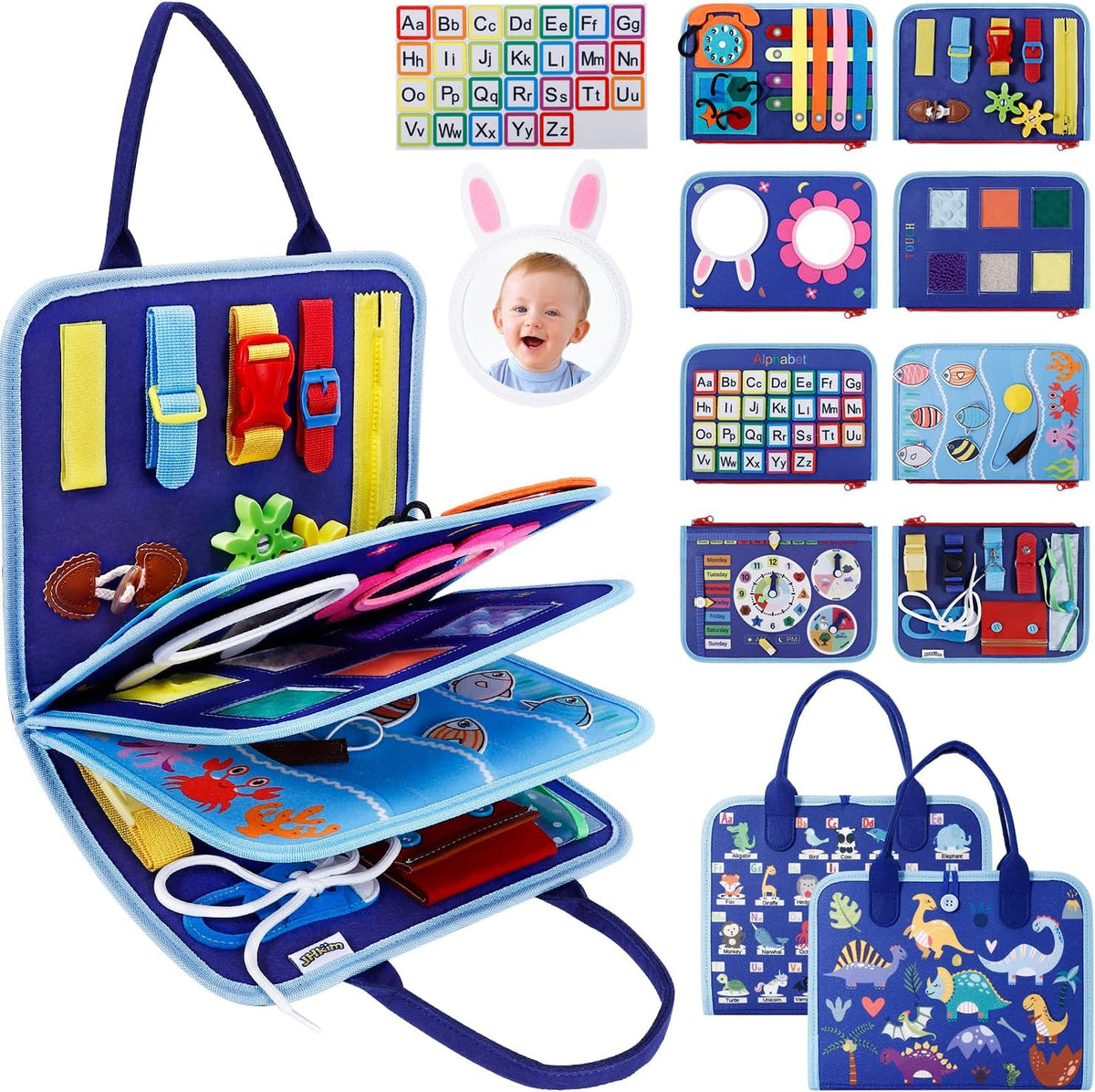 JHkim Busy Board Montessori Toys for Boys Girls Gifts - Blue