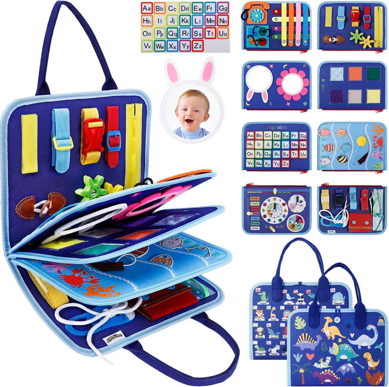 JHkim Busy Board Montessori Toys for Boys Girls Gifts - Blue