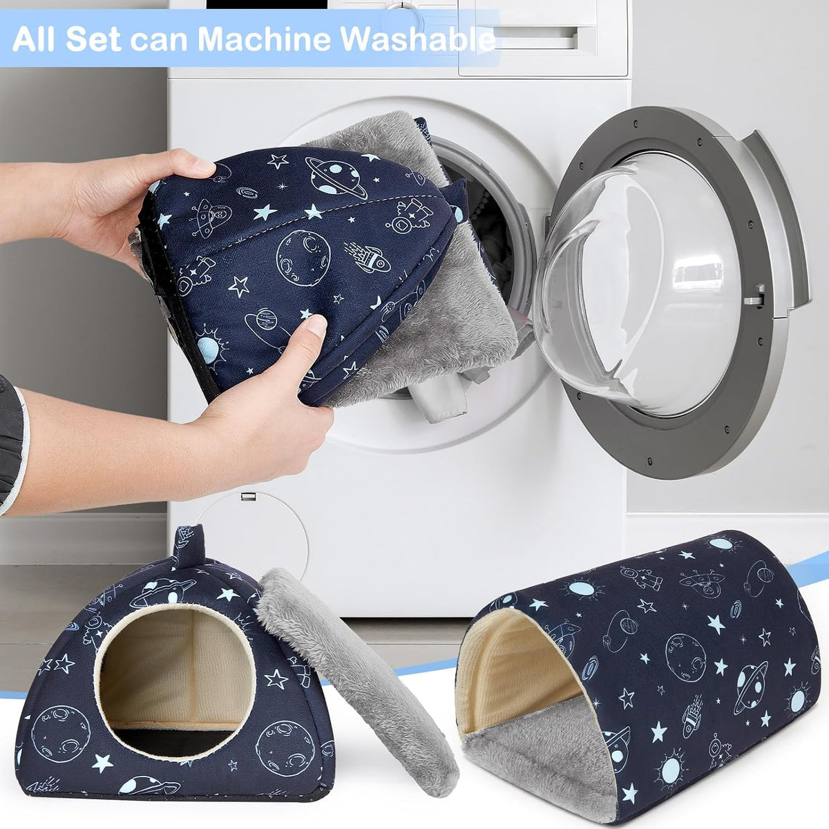 Bienbee Guinea Pig Hideout - Navy Blue Universe / Small(7.3"L x 7.3"W x 6.7"H) - image 4