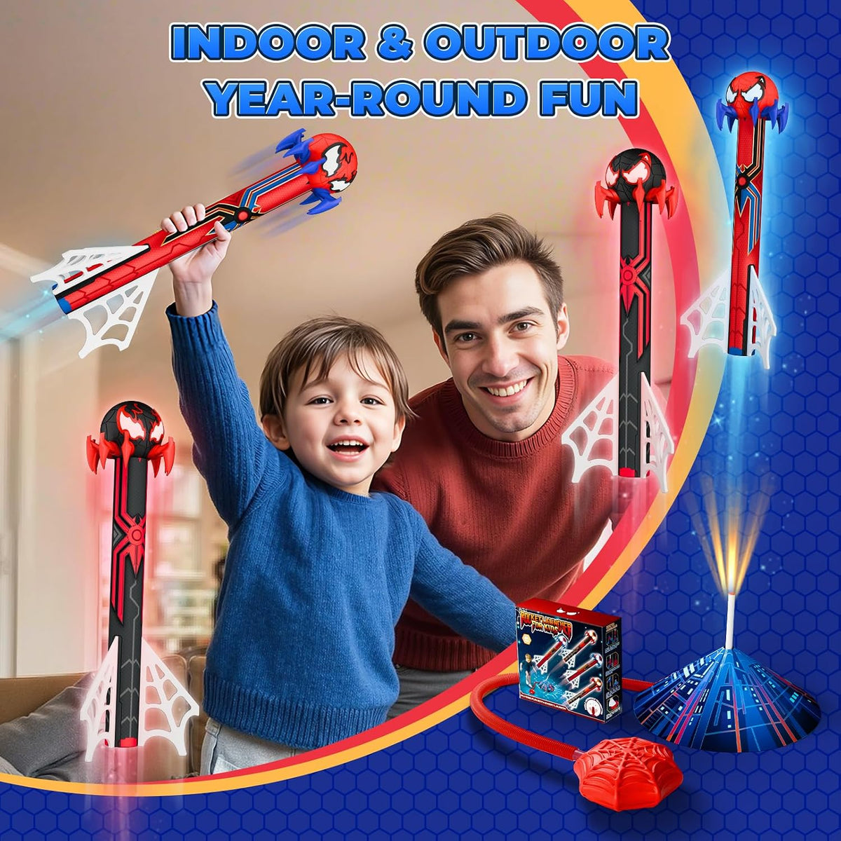 Spider Rocket Launcher for Kids, 4 Rockets with Web Air Pump - Child-sized (Pack of 2) - image 4