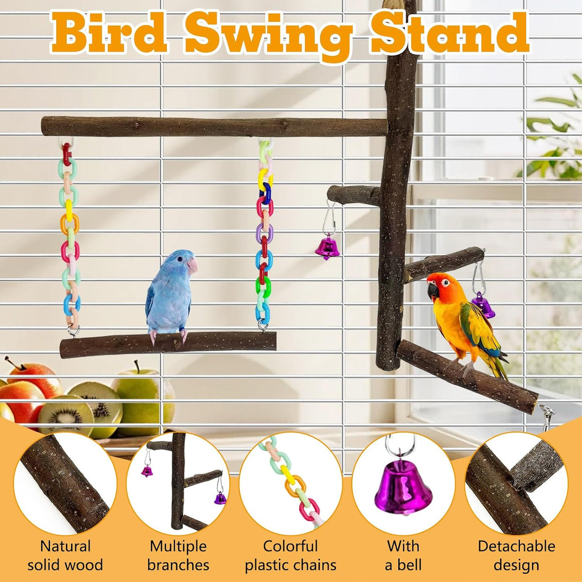 Natural Parrot Perch Bird Stand Pole Wild Grape Stick Paw Grinding - Wood Perch with Swing Toy - image 4
