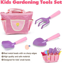 CUTE STONE kids gardening set with metal rake, trowel and pink tote bag - view 3