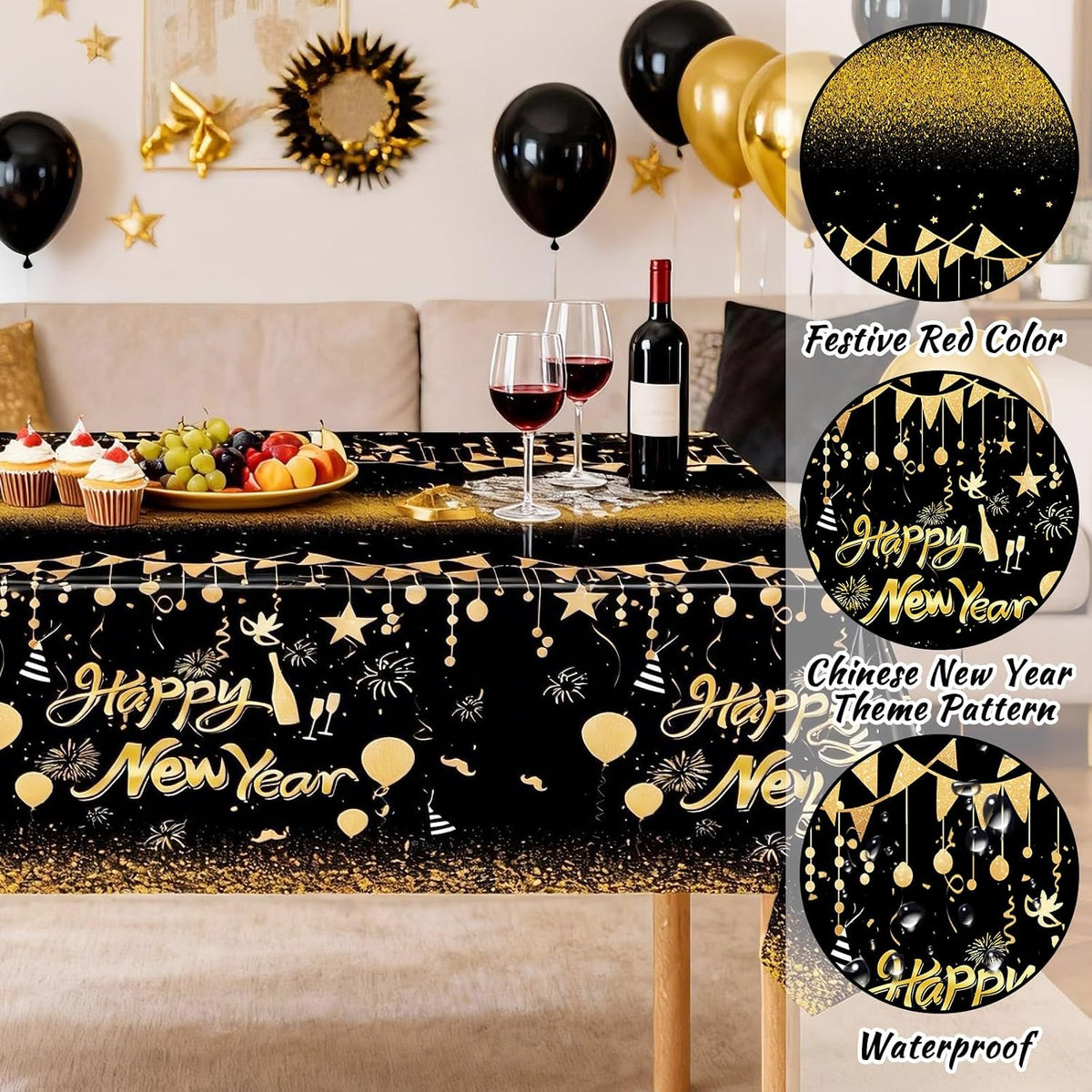 NOVWANG kids party tablecloth 4-pack in red, yellow, cloud and cow print - view 24