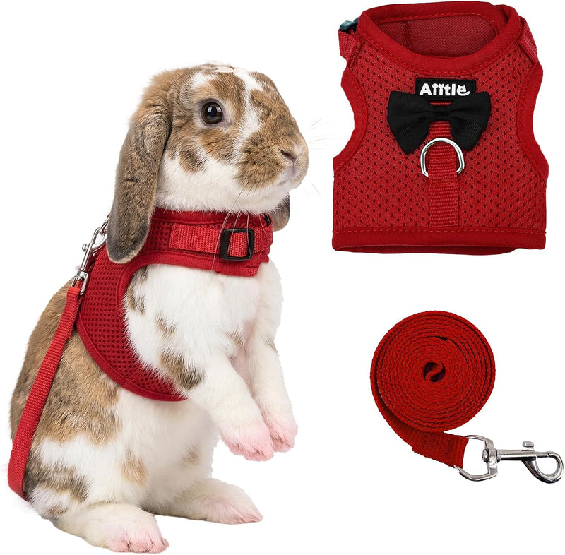 Breathable Bunny Harness and Leash Set with Cute Bow, Black S – Essentials for Small Pets - S / Red