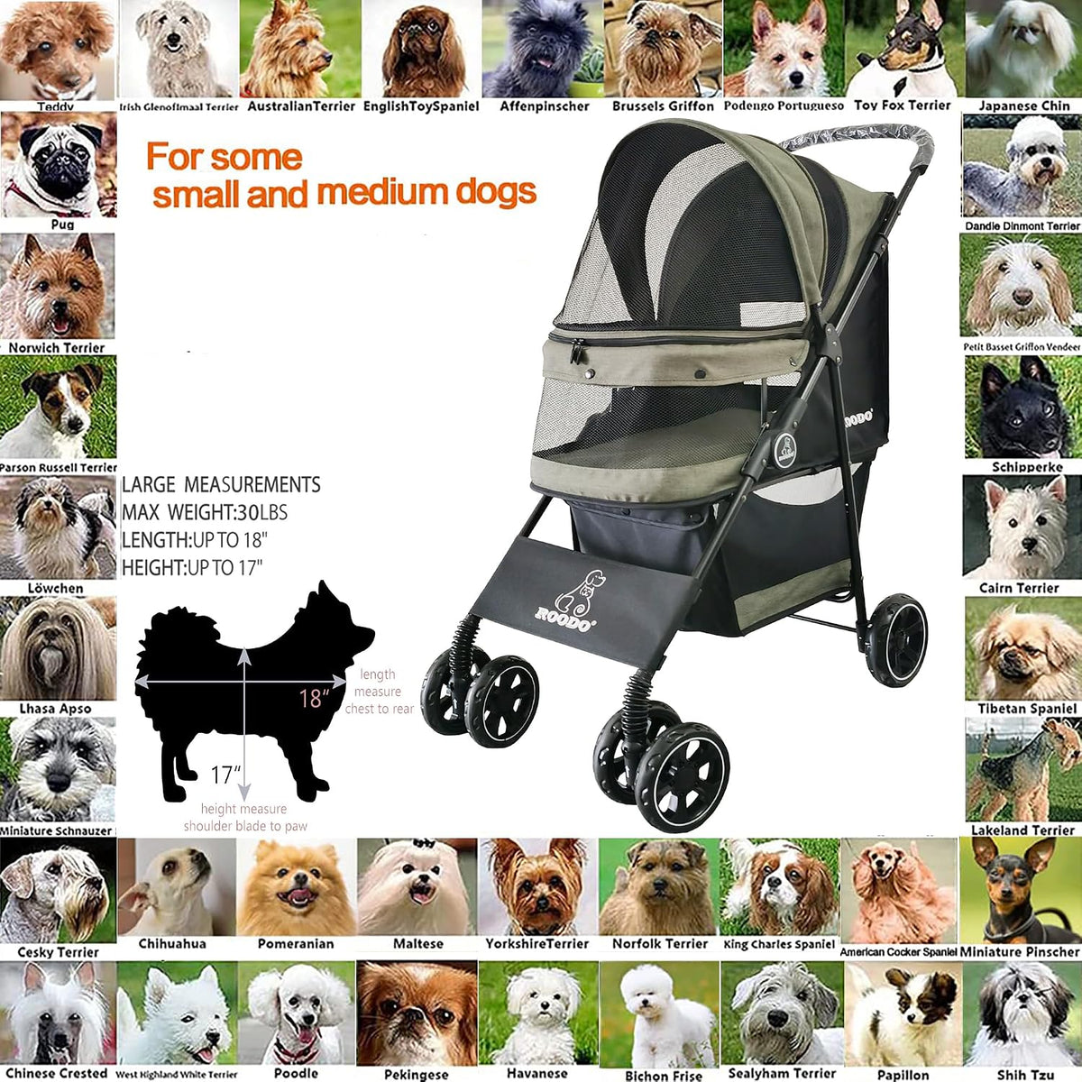ROODO 4 Wheel Dog Cat Pet Stroller Best Lightweight Foldable Compact - sage green - image 4