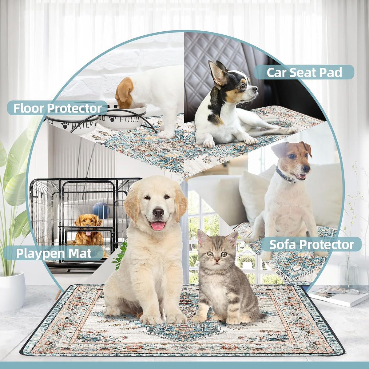 Washable Pee Pad for Dogs - Blue Medallion / 72" x 72" (1 Pack) - image 3