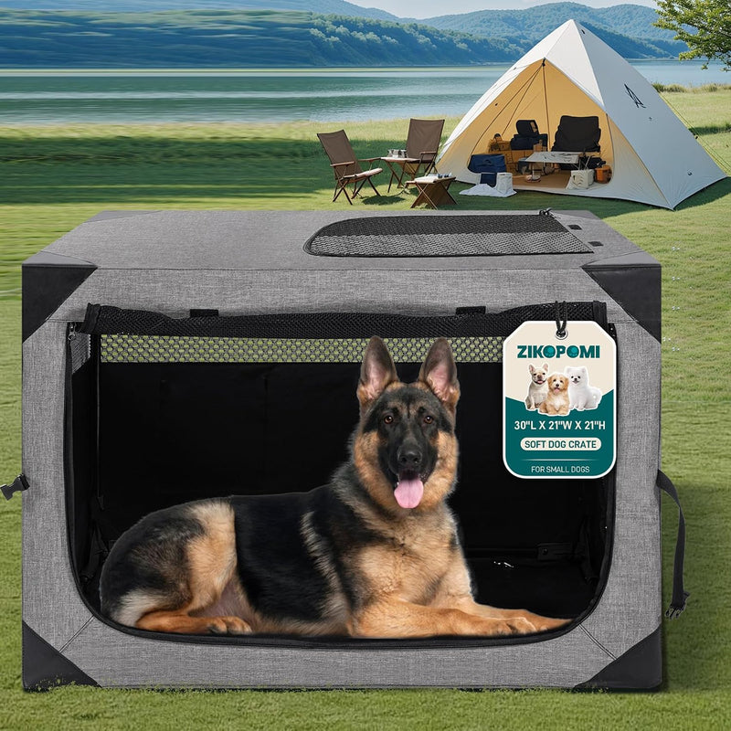 Zikopomi 30 Inch Portable Soft Foldable Dog Crate - Light Grey / 36.0"L x 25.0"W x 25.0"H