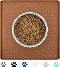 Ptlom Pet Placemat for Dog and Cat, Waterproof Silicone Pet Feeding Bowl Mats for Food and Water, Small Medium Large Dogs Mat Prevent Residues from Spilling to Floor, Brown, 11.8"x11.8"